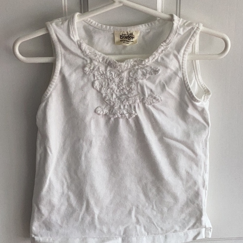 Mini Boden white ruffle tank top size 3-4